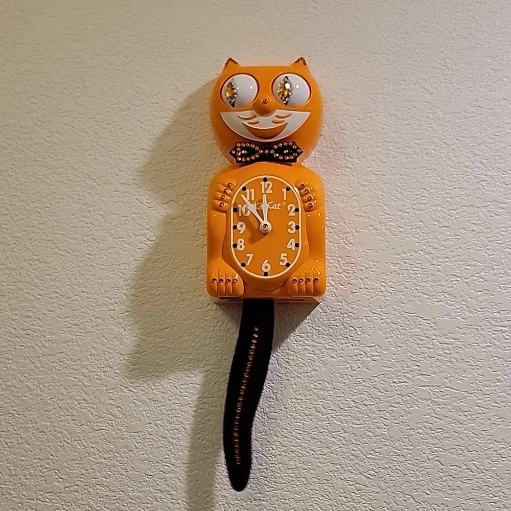 Jeweled Festival Orange Delight Kit Kat Cat Klock Clock